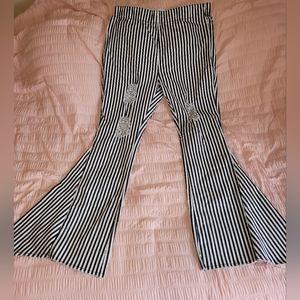 Black and white stripe bell bottom flare pants